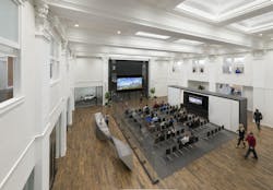 Renovated two-story auditorium now serves as a multi-purpose space. Renovated two-story auditorium now serves as a multi-purpose space.