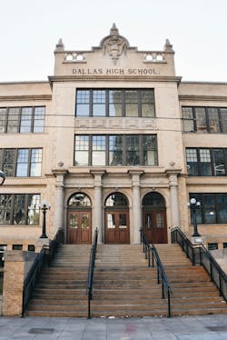 Newly renovated entrance to Old Dallas High School building. Newly renovated entrance to Old Dallas High School building.