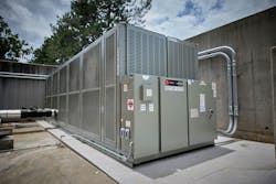 This new air-cooled chiller was installed at Visser Hall, where pre-K through 12th grade teacher candidates gain hands-on experience in the classroom before they graduate. The building also benefits from new LED lighting, duct sealing, new Trane controls, and a new chiller plant. This new air-cooled chiller was installed at Visser Hall, where pre-K through 12th grade teacher candidates gain hands-on experience in the classroom before they graduate. The building also benefits from new LED lighting, duct sealing, new Trane controls, and a new chiller plant.