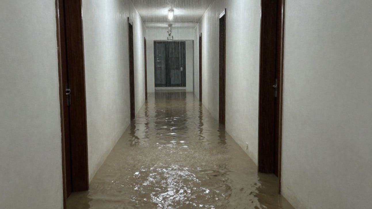 Flooded corridors represent severe toxic risks to buildings and occupants.