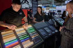 Attendees explore lighting technology at Light + Building 2026. Attendees explore lighting technology at Light + Building 2026.