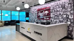 This collage wall in the lobby features Rawlings advisory players inducted into the Baseball Hall of Fame, including Mickey Mantle and Willie Mays. This collage wall in the lobby features Rawlings advisory players inducted into the Baseball Hall of Fame, including Mickey Mantle and Willie Mays.
