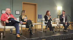 A panel at the 2026 BOMA International Conference & Expo discusses how to scale up AI adoption. From left: moderator Marc Fischer of Inspire CRE; Sharon Hunt of JLL; Saejin Park of JLL; and Rick Ferrino of JLL.