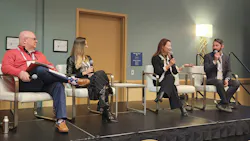 A panel at the 2026 BOMA International Conference & Expo discusses how to scale up AI adoption. From left: moderator Marc Fischer of Inspire CRE; Sharon Hunt of JLL; Saejin Park of JLL; and Rick Ferrino of JLL.
