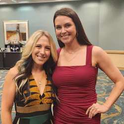 Kate Chamizo and Kelley Hammond, senor property managers with Link Logistics, snap a photo before the TOBYs begin.