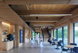 The use of both raw and finished wood at Stantec’s Buffalo Crossing Visitor Centre project in Winnipeg exemplifies how a return to natural materials can establish an inviting atmosphere that also eliminates air-born toxins found in some finishing materials.