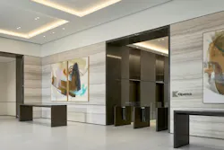1100 Peachtree’s lobby features a rotation of local artists whose art is visible from the outside.