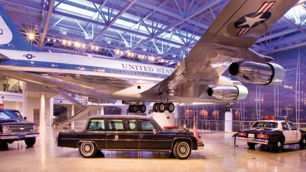 Historically significant vehicles, Air Force One, and Marine One are on display in the Ronald Reagan Presidential Library Air Force One Pavilion. The pavilion underwent a lighting upgrade.
