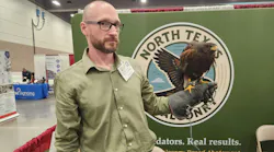 Ryan Corlew holds a falcon at the 2026 North Texas Facilities Expo.