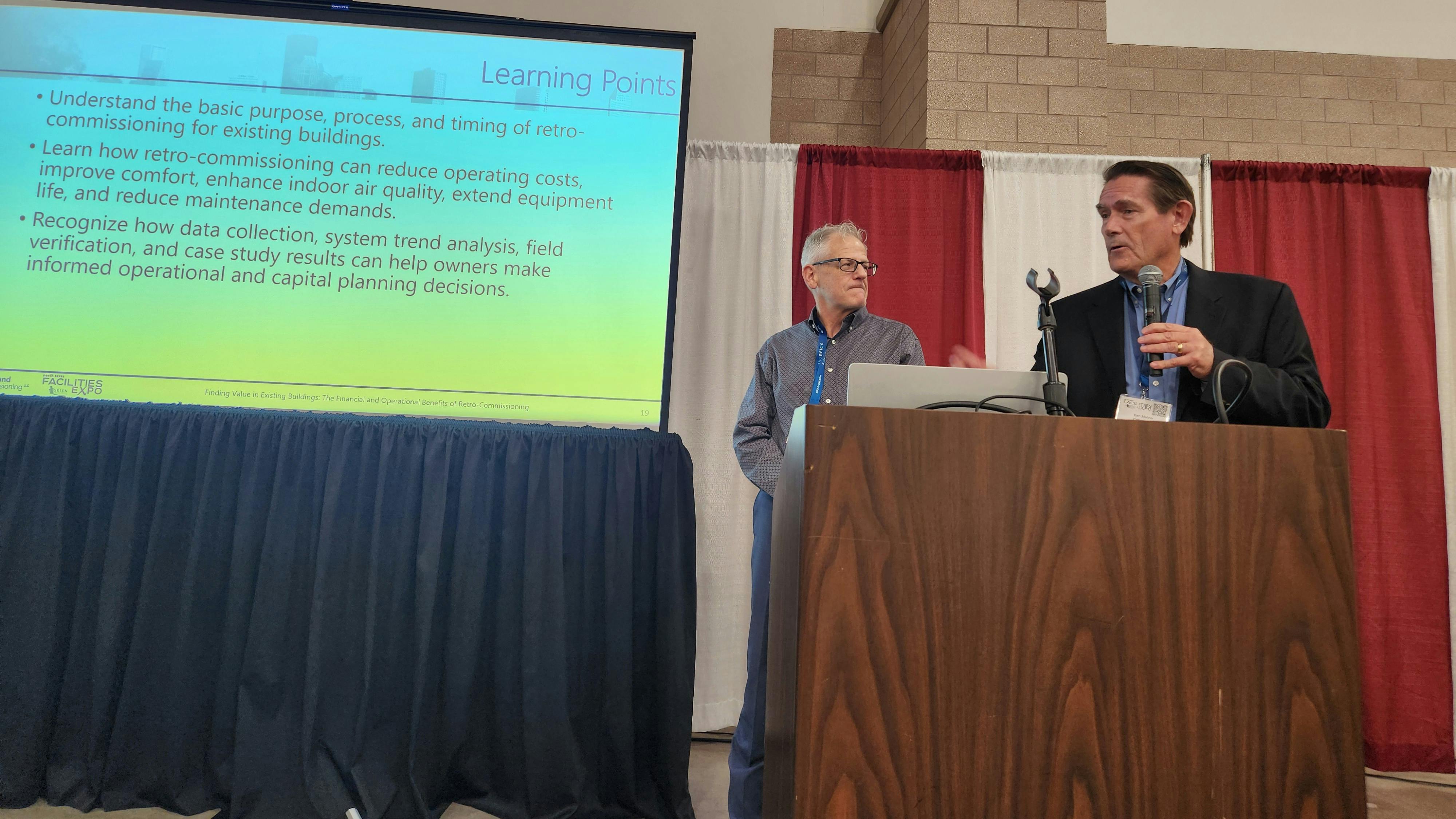 William Dillard and Ken Meline speak at the 2026 North Texas Facilities Expo.